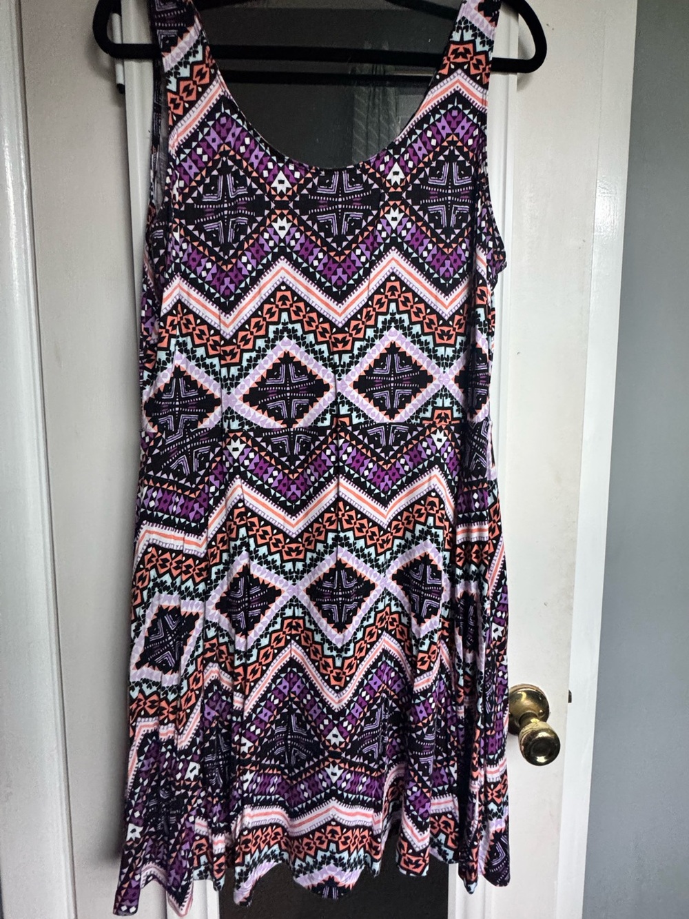 Express Geometric Print Dress in Purple, Black & Coral